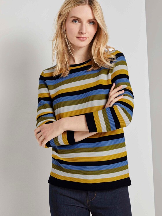Strickpullover mit Rundhalsausschnitt - Frauen - camel yellow stripes Strickpullover mit Rundhalsausschnitt - Frauen - camel yellow stripes - 5 - TOM TAILOR