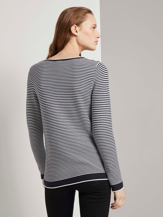 Strickpullover mit Rundhalsausschnitt - Frauen - navy white horizontal stripe Strickpullover mit Rundhalsausschnitt - Frauen - navy white horizontal stripe - 2 - TOM TAILOR
