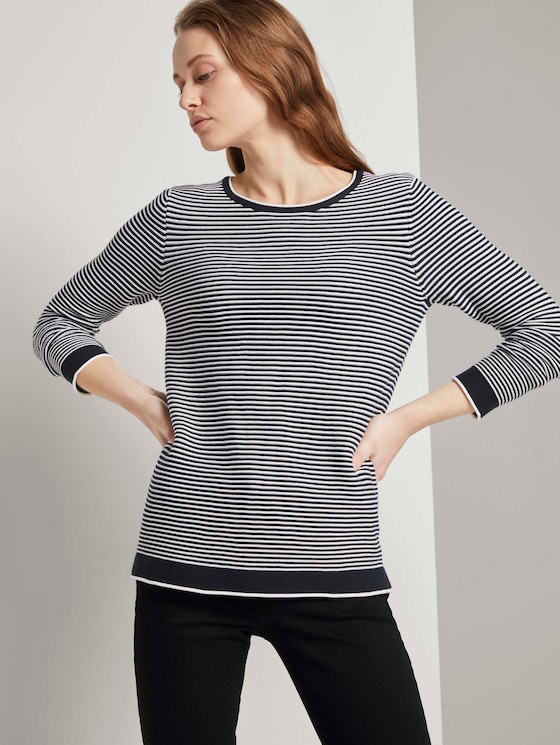 Strickpullover mit Rundhalsausschnitt - Frauen - navy white horizontal stripe Strickpullover mit Rundhalsausschnitt - Frauen - navy white horizontal stripe - 5 - TOM TAILOR