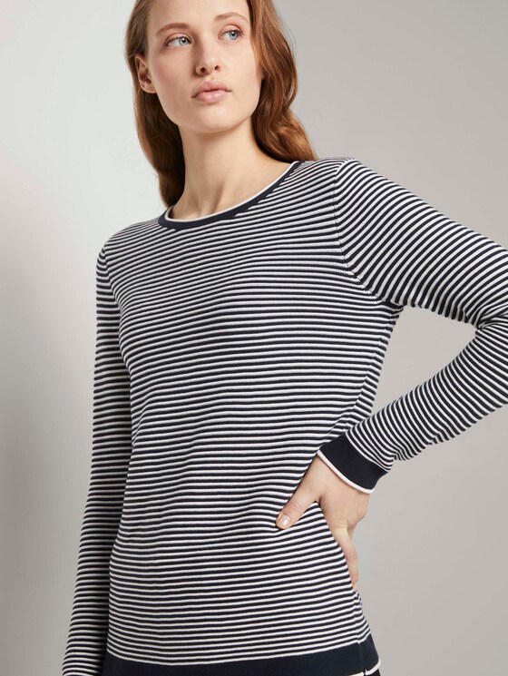 Strickpullover mit Rundhalsausschnitt - Frauen - navy white horizontal stripe Strickpullover mit Rundhalsausschnitt - Frauen - navy white horizontal stripe - 9 - TOM TAILOR