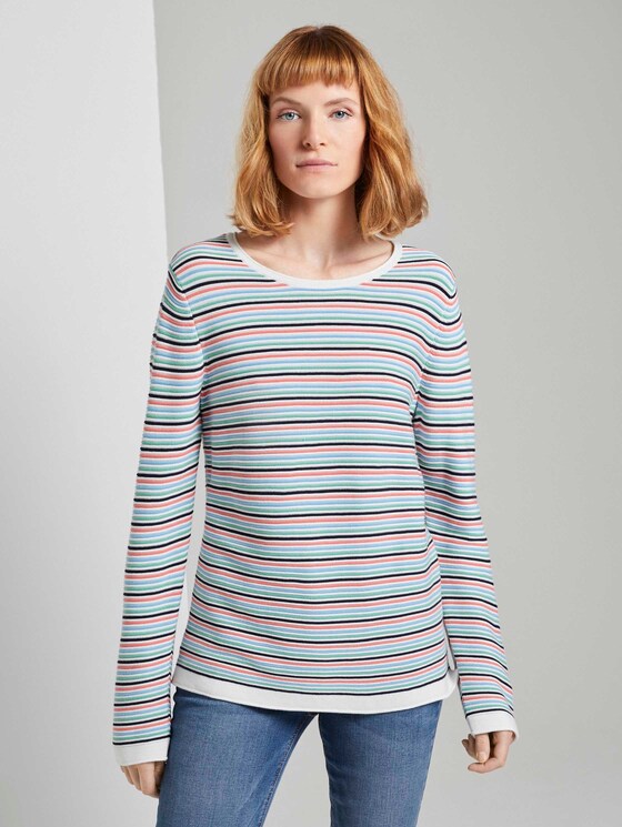 Strickpullover mit Rundhalsausschnitt - Frauen - peach multicolor stripe Strickpullover mit Rundhalsausschnitt - Frauen - peach multicolor stripe - 1 - TOM TAILOR