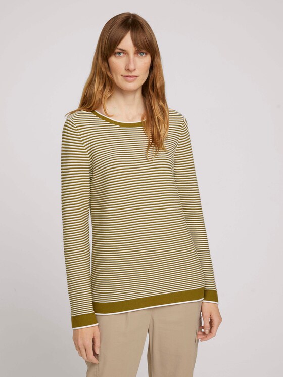 simple sweatshirt - Women - offwhite green ottoman stripe simple sweatshirt - Women - offwhite green ottoman stripe - 1 - TOM TAILOR