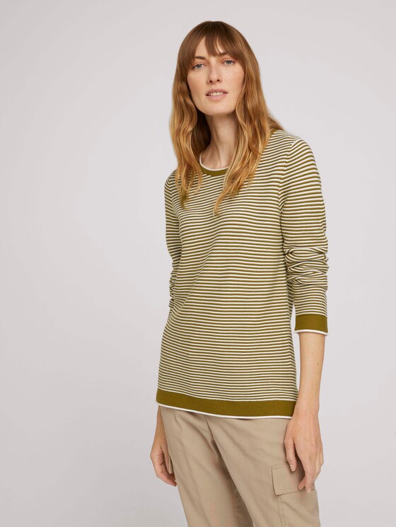 simple sweatshirt - Women - offwhite green ottoman stripe simple sweatshirt - Women - offwhite green ottoman stripe - 3 - TOM TAILOR
