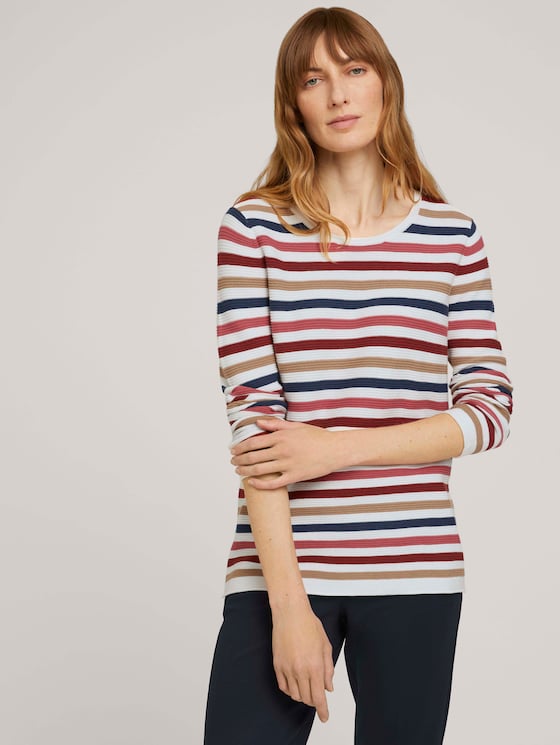 simple sweatshirt - Women - multicolor ottoman stripe - 5 - TOM TAILOR