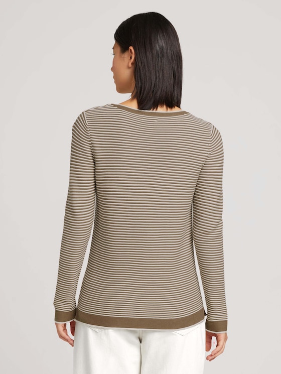 Gebreide trui met ronde hals - Vrouwen - offwhite brown ottoman stripe Gebreide trui met ronde hals - Vrouwen - offwhite brown ottoman stripe - 2 - TOM TAILOR