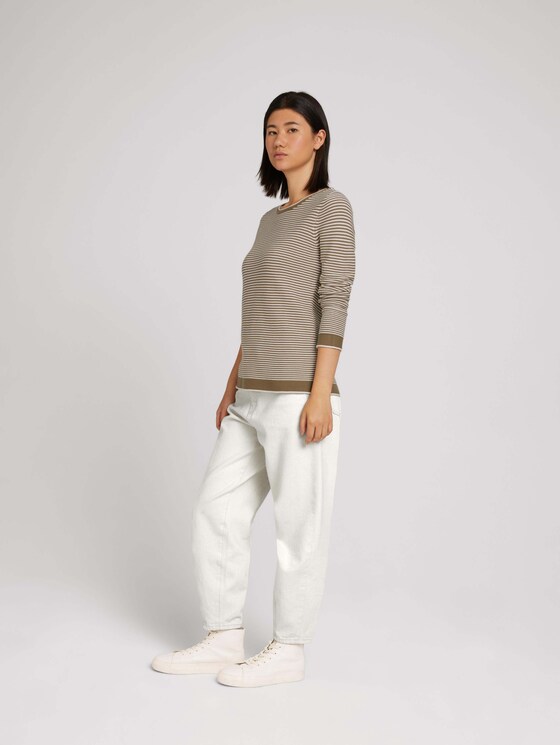 Gebreide trui met ronde hals - Vrouwen - offwhite brown ottoman stripe Gebreide trui met ronde hals - Vrouwen - offwhite brown ottoman stripe - 3 - TOM TAILOR