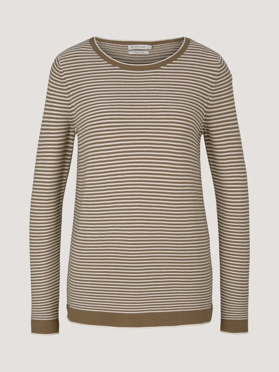 Gebreide trui met ronde hals - Vrouwen - offwhite brown ottoman stripe Gebreide trui met ronde hals - Vrouwen - offwhite brown ottoman stripe - 7 - TOM TAILOR