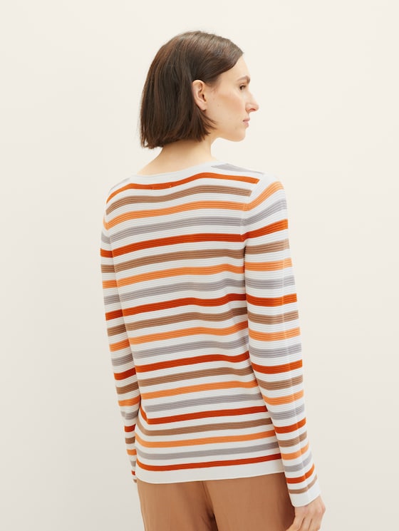 Organic cotton knit jumper by Women, orange ottoman stripe