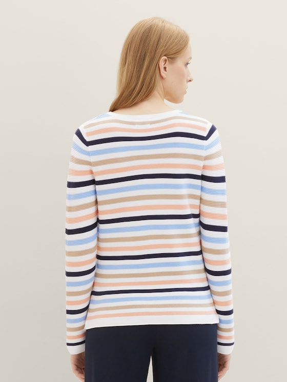 Organic cotton knit jumper by Women, peach blue ottoman stripe