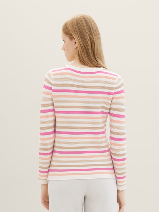 Gebreide trui van biologisch katoen door Women, pink peach ottoman stripe