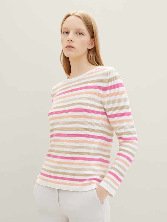 Strickpullover aus Bio-Baumwolle von Women, pink peach ottoman stripe