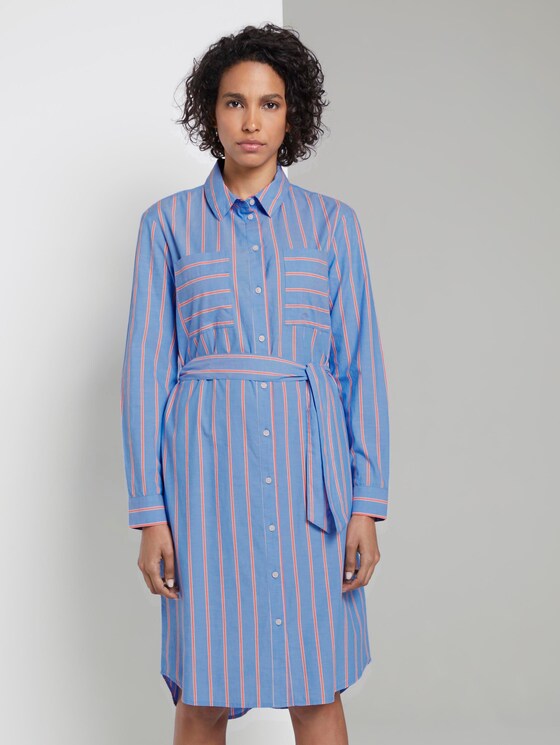 Gestreiftes Hemdkleid mit Gürtel - Frauen - blue white orange stripe Gestreiftes Hemdkleid mit Gürtel - Frauen - blue white orange stripe - 1 - Mine to five