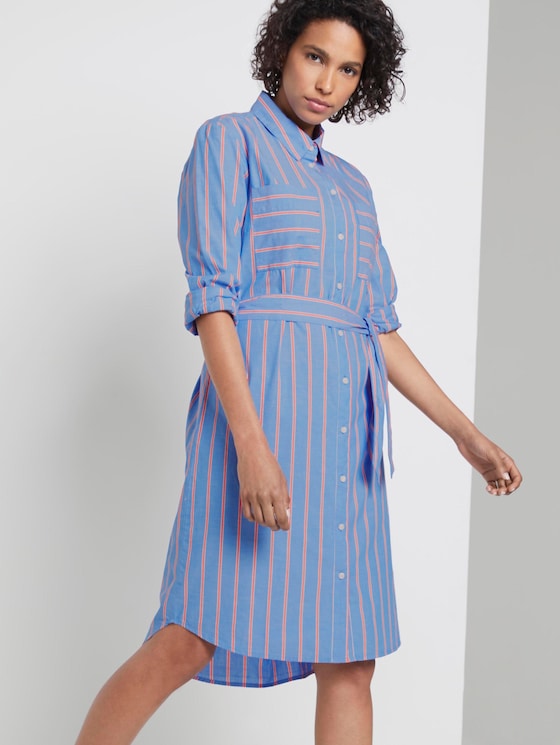 Striped shirt dress with a belt - Women - blue white orange stripe - 5 - Mine to five