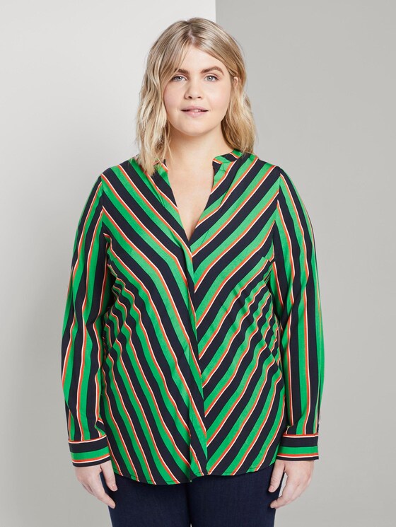 Bluse aus Viskose mit V-Ausschnitt - Frauen - navy base mutlicolor stripe Bluse aus Viskose mit V-Ausschnitt - Frauen - navy base mutlicolor stripe - 1 - My True Me