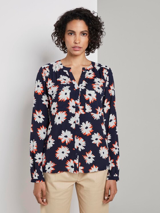Long-sleeved blouse with a floral print - Women - navy floral design Long-sleeved blouse with a floral print - Women - navy floral design - 1 - Mine to five