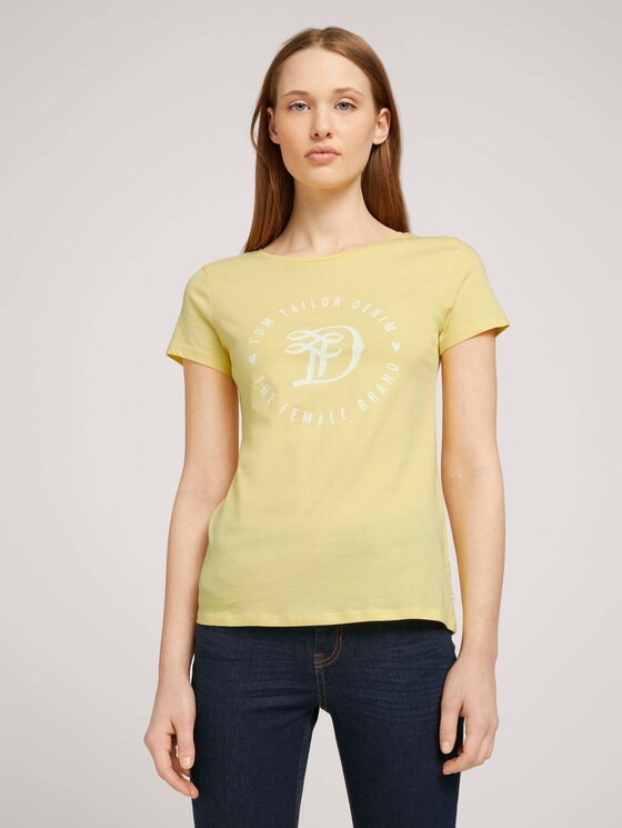 Jersey T-Shirt aus Bio-Baumwolle - Frauen - pale yellow white melange Jersey T-Shirt aus Bio-Baumwolle - Frauen - pale yellow white melange - 1 - TOM TAILOR Denim