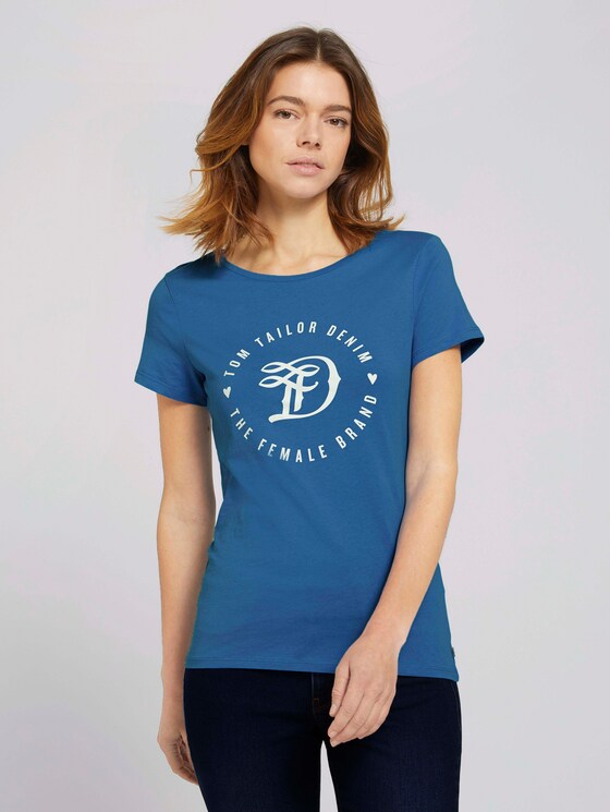 Jersey T-Shirt aus Bio-Baumwolle - Frauen - mid blue Jersey T-Shirt aus Bio-Baumwolle - Frauen - mid blue - 1 - TOM TAILOR Denim