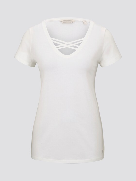 Cut-Out T-Shirt mit Bio-Baumwolle - Frauen - Off White Cut-Out T-Shirt mit Bio-Baumwolle - Frauen - Off White - 7 - TOM TAILOR Denim