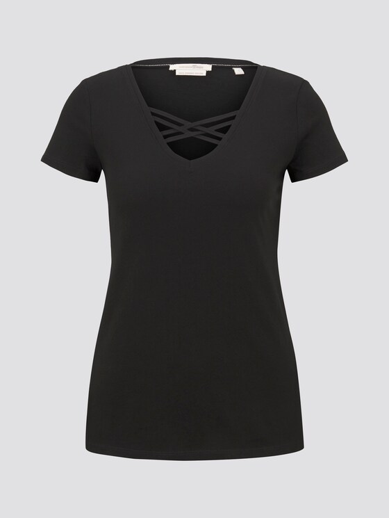 Cut-Out T-Shirt mit Bio-Baumwolle - Frauen - Deep Black Cut-Out T-Shirt mit Bio-Baumwolle - Frauen - Deep Black - 7 - TOM TAILOR Denim
