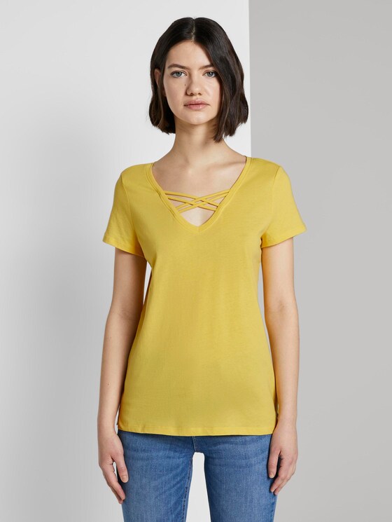 Biologisch T-shirt met vetersluiting - Vrouwen - Golden Summer Yellow Biologisch T-shirt met vetersluiting - Vrouwen - Golden Summer Yellow - 1 - TOM TAILOR Denim