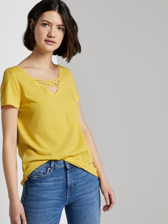 Biologisch T-shirt met vetersluiting - Vrouwen - Golden Summer Yellow Biologisch T-shirt met vetersluiting - Vrouwen - Golden Summer Yellow - 5 - TOM TAILOR Denim