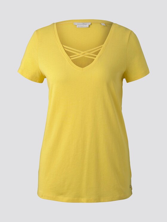 Biologisch T-shirt met vetersluiting - Vrouwen - Golden Summer Yellow Biologisch T-shirt met vetersluiting - Vrouwen - Golden Summer Yellow - 7 - TOM TAILOR Denim