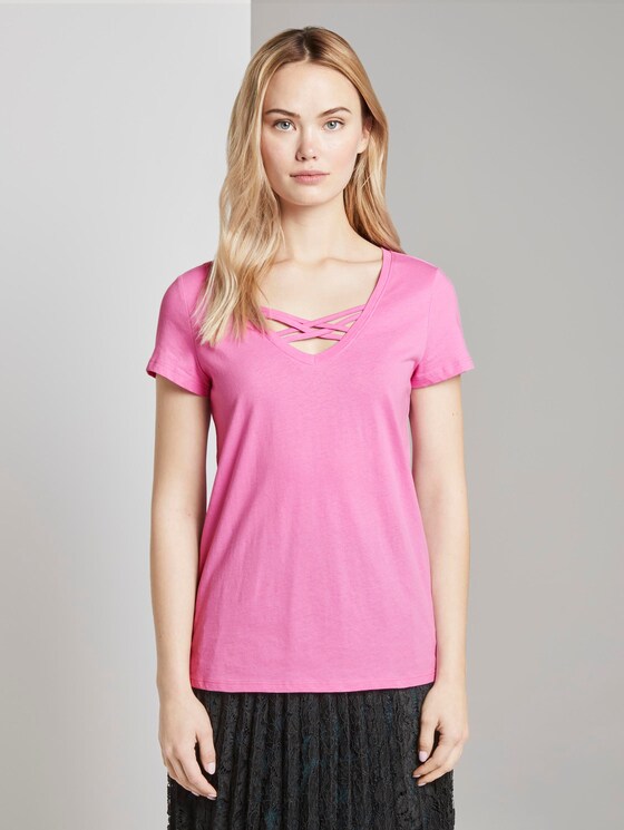 Biologisch T-shirt met vetersluiting - Vrouwen - wild orchid pink Biologisch T-shirt met vetersluiting - Vrouwen - wild orchid pink - 1 - TOM TAILOR Denim