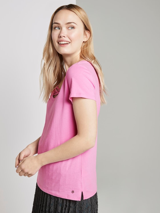 Biologisch T-shirt met vetersluiting - Vrouwen - wild orchid pink Biologisch T-shirt met vetersluiting - Vrouwen - wild orchid pink - 5 - TOM TAILOR Denim