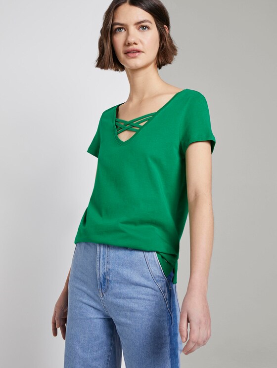 Organic T-shirt with lacing - Women - fresh bright green Organic T-shirt with lacing - Women - fresh bright green - 5 - TOM TAILOR Denim