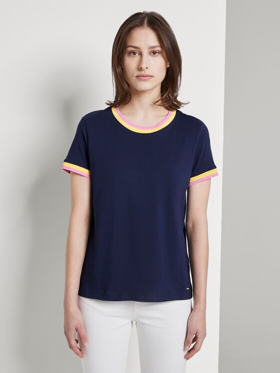 Jersey T-Shirt mit Kontrast-Details - Frauen - Real Navy Blue Jersey T-Shirt mit Kontrast-Details - Frauen - Real Navy Blue - 1 - TOM TAILOR Denim