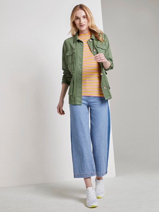 Gestreiftes T-Shirt mit Stehkragen - Frauen - yellow pink stripe Gestreiftes T-Shirt mit Stehkragen - Frauen - yellow pink stripe - 3 - TOM TAILOR Denim