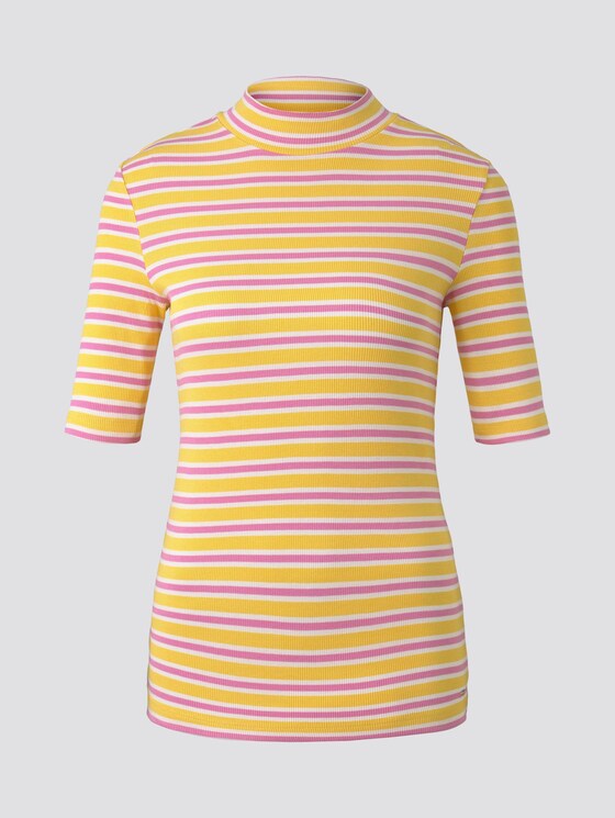 Gestreiftes T-Shirt mit Stehkragen - Frauen - yellow pink stripe Gestreiftes T-Shirt mit Stehkragen - Frauen - yellow pink stripe - 7 - TOM TAILOR Denim