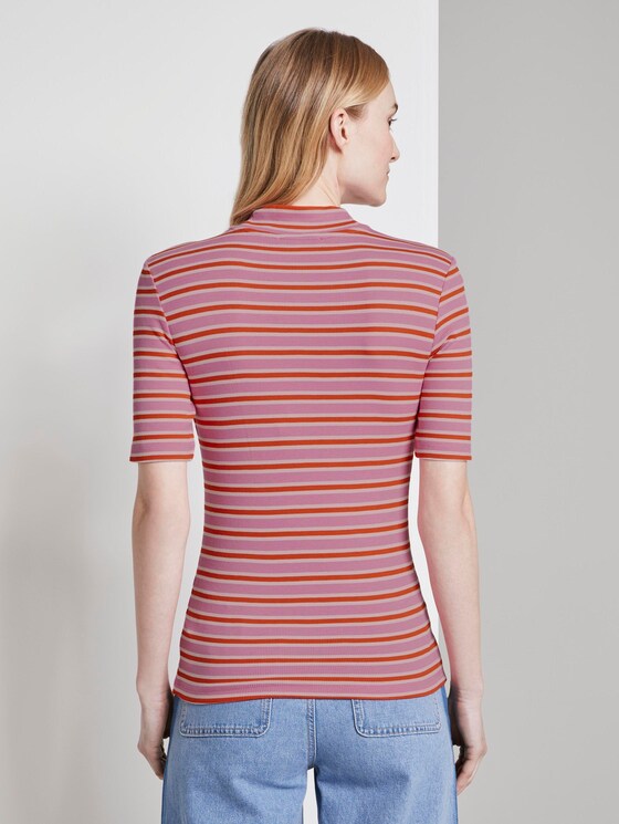 Gestreiftes T-Shirt mit Stehkragen - Frauen - pink red stripe Gestreiftes T-Shirt mit Stehkragen - Frauen - pink red stripe - 2 - TOM TAILOR Denim
