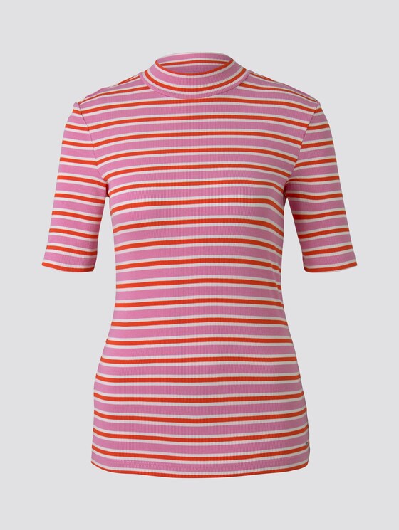 Gestreiftes T-Shirt mit Stehkragen - Frauen - pink red stripe Gestreiftes T-Shirt mit Stehkragen - Frauen - pink red stripe - 7 - TOM TAILOR Denim
