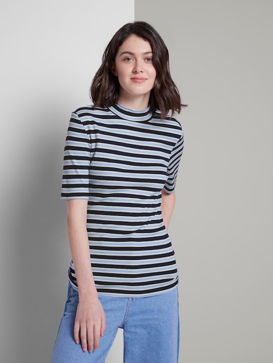 Gestreiftes T-Shirt mit Stehkragen - Frauen - navy light blue stripe Gestreiftes T-Shirt mit Stehkragen - Frauen - navy light blue stripe - 5 - TOM TAILOR Denim