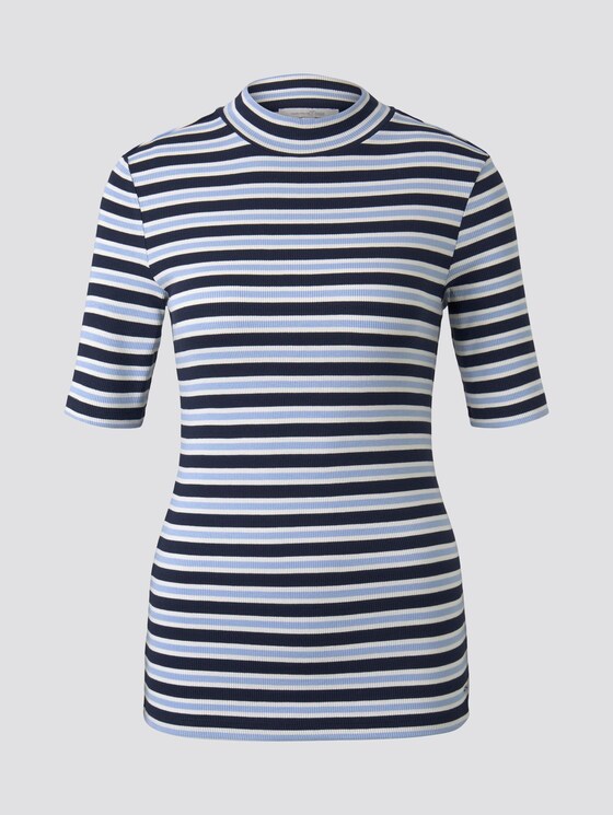 Gestreiftes T-Shirt mit Stehkragen - Frauen - navy light blue stripe Gestreiftes T-Shirt mit Stehkragen - Frauen - navy light blue stripe - 7 - TOM TAILOR Denim