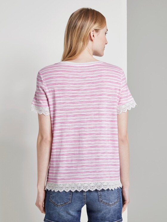 Gestreiftes T-Shirt mit Häkeldetails - Frauen - white rose stripe Gestreiftes T-Shirt mit Häkeldetails - Frauen - white rose stripe - 2 - TOM TAILOR Denim