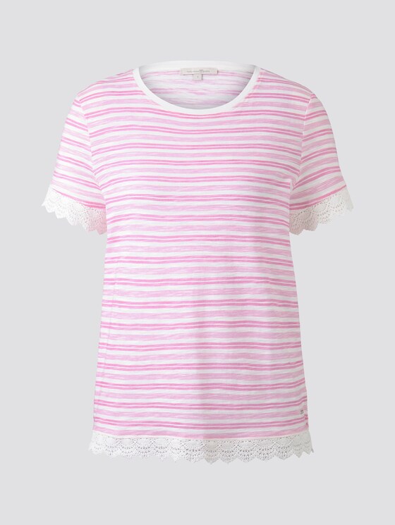 Gestreiftes T-Shirt mit Häkeldetails - Frauen - white rose stripe Gestreiftes T-Shirt mit Häkeldetails - Frauen - white rose stripe - 7 - TOM TAILOR Denim