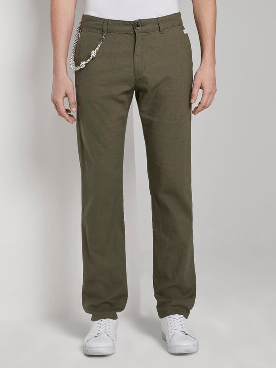 Travis Regular Hose aus Leinengemisch mit Kordelband - Männer - Olive Night Green Travis Regular Hose aus Leinengemisch mit Kordelband - Männer - Olive Night Green - 1 - TOM TAILOR