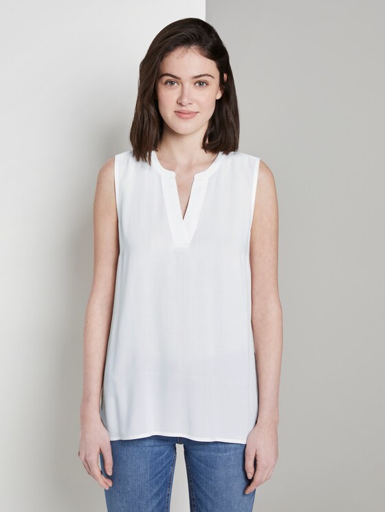Ärmellose Bluse mit Henley-Ausschnitt - Frauen - Off White Ärmellose Bluse mit Henley-Ausschnitt - Frauen - Off White - 1 - TOM TAILOR Denim