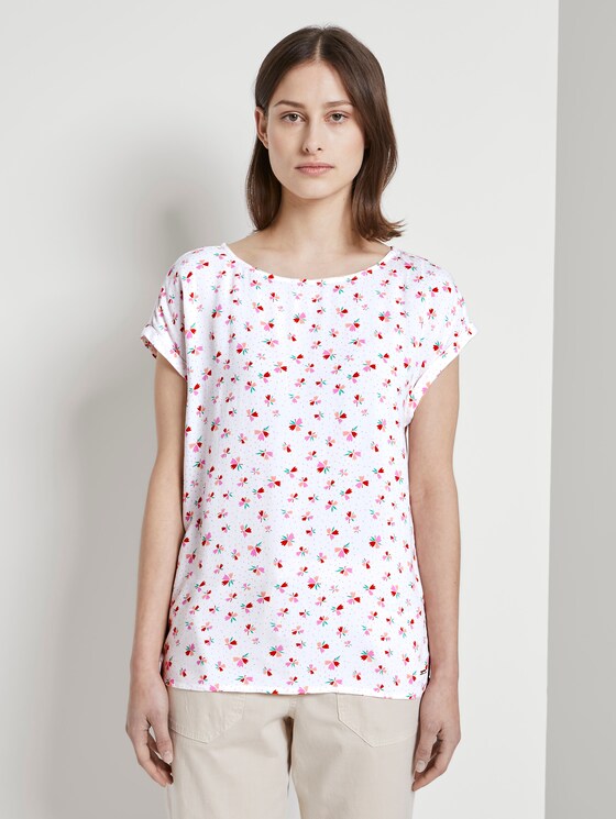 Gemustertes T-Shirt mit Cut-Out - Frauen - light flower print Gemustertes T-Shirt mit Cut-Out - Frauen - light flower print - 1 - TOM TAILOR Denim