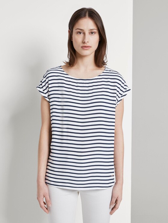 Gemustertes T-Shirt mit Cut-Out - Frauen - navy white stripe Gemustertes T-Shirt mit Cut-Out - Frauen - navy white stripe - 1 - TOM TAILOR Denim