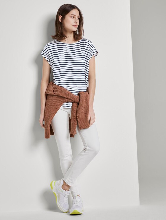 Gemustertes T-Shirt mit Cut-Out - Frauen - navy white stripe Gemustertes T-Shirt mit Cut-Out - Frauen - navy white stripe - 3 - TOM TAILOR Denim