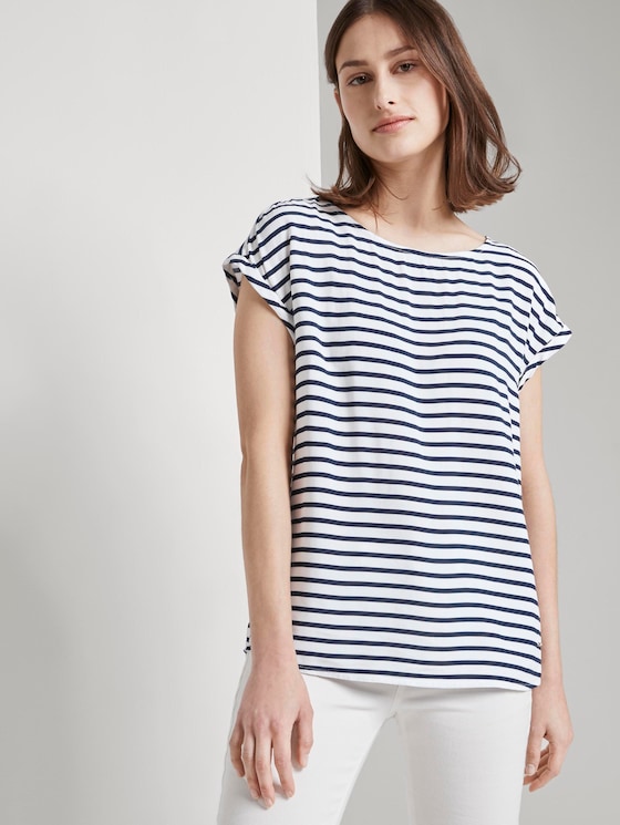 Gemustertes T-Shirt mit Cut-Out - Frauen - navy white stripe Gemustertes T-Shirt mit Cut-Out - Frauen - navy white stripe - 5 - TOM TAILOR Denim