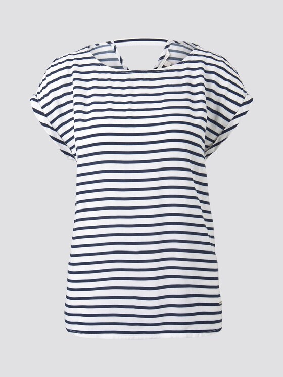 Gemustertes T-Shirt mit Cut-Out - Frauen - navy white stripe Gemustertes T-Shirt mit Cut-Out - Frauen - navy white stripe - 7 - TOM TAILOR Denim