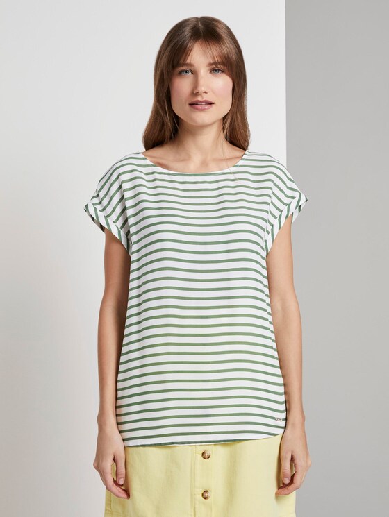 Gemustertes T-Shirt mit Cut-Out - Frauen - olive white horizontal stripe Gemustertes T-Shirt mit Cut-Out - Frauen - olive white horizontal stripe - 1 - TOM TAILOR Denim