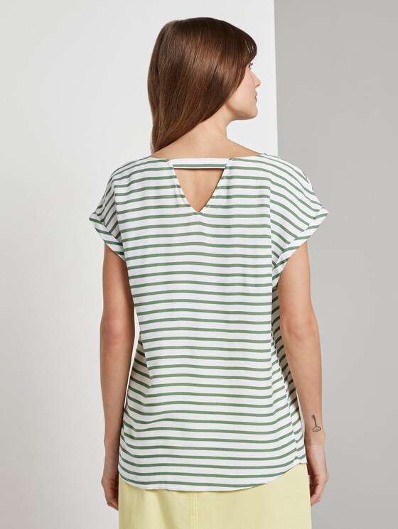 Gemustertes T-Shirt mit Cut-Out - Frauen - olive white horizontal stripe Gemustertes T-Shirt mit Cut-Out - Frauen - olive white horizontal stripe - 2 - TOM TAILOR Denim