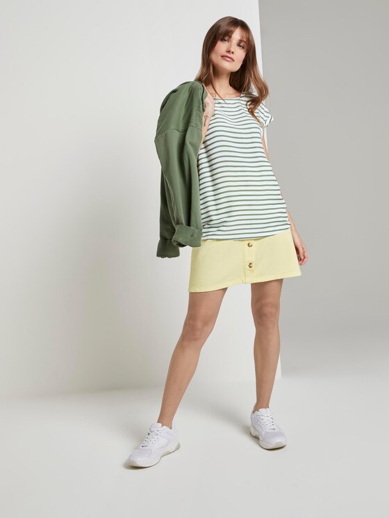 Gemustertes T-Shirt mit Cut-Out - Frauen - olive white horizontal stripe Gemustertes T-Shirt mit Cut-Out - Frauen - olive white horizontal stripe - 3 - TOM TAILOR Denim