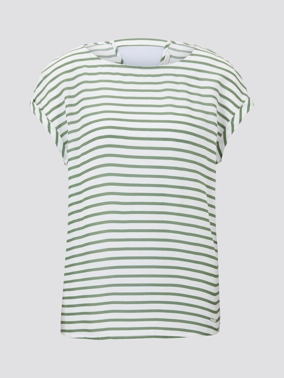 Gemustertes T-Shirt mit Cut-Out - Frauen - olive white horizontal stripe Gemustertes T-Shirt mit Cut-Out - Frauen - olive white horizontal stripe - 7 - TOM TAILOR Denim