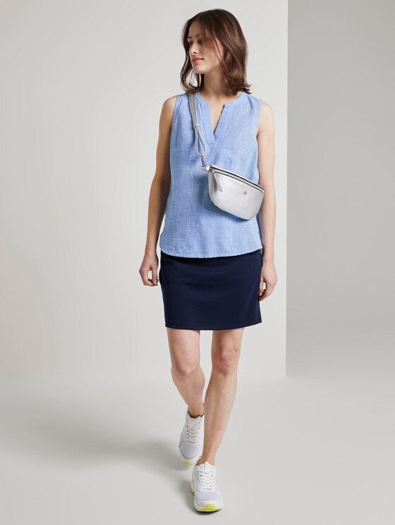 Sleeveless blouse with a Henley Neckline - Women - light blue white slub Sleeveless blouse with a Henley Neckline - Women - light blue white slub - 3 - TOM TAILOR Denim